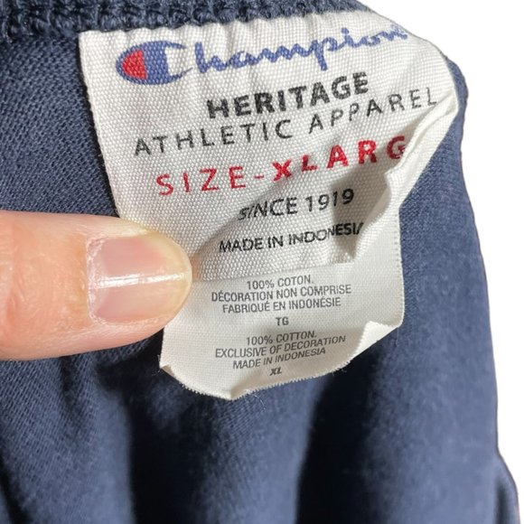 Champion USA Sweatshirt XL Spellout Metallic Logo 100% Cotton Navy Patriotic - Picture 5 of 12